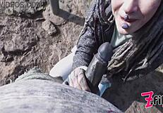 Caught Punk Goth Couple In Wild Public Sex On Ruin With Split Tongue Blowjob