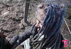 Caught Punk Goth Couple In Wild Public Sex On Ruin With Split Tongue Blowjob