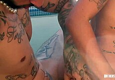 First wild ménage in pool with French beauty