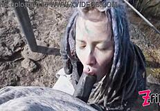 Caught Punk Goth Couple In Wild Public Sex On Ruin With Split Tongue Blowjob