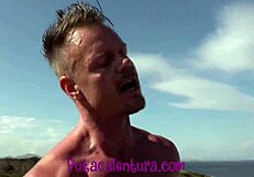 Two Hot Old Men Drilling a Stunning Spanish Girl on Beach