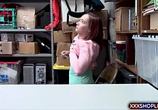 Cute redhead shoplifter gets punished with doggystyle fucking in the store