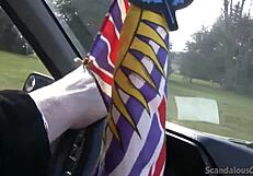 Victoria Sucks Guy's Cock in Car POV Public