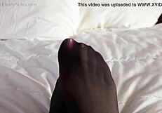 My long ebony toes in nylon pantyhose