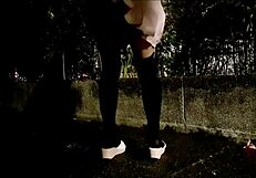 Taiwanese Ladyboy in Cosplay Masturbates Outdoors with Dildo in Wild Scene