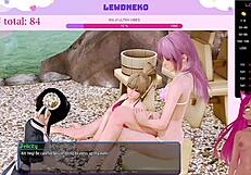 i am vtuber lewdneko playing harem hotel part 10, moaning with dildo toys for orgasm in anime hentai game