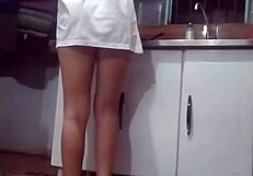 Hidden recording of stepmother without panties having sex