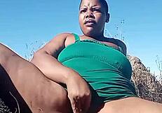 i'm in a public bush, teasing my clit and fat pussy