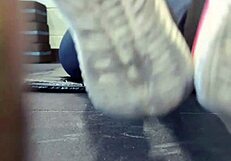 Training In Gym Gets Wet Dripping On Legs In Public