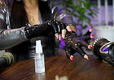 Detailed exploration of black latex gloves in fetish ASMR