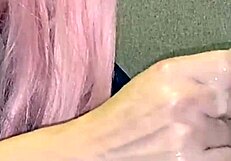 Whore's Mouth Fucked While Licking Balls Close Up