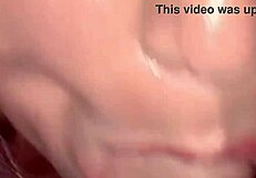 Whore's Mouth Fucked While Licking Balls Close Up