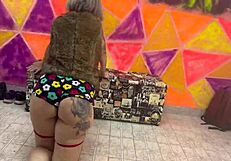 Sexy Punk Girl Sits And Bounces Deep In Outdoor Public Scene