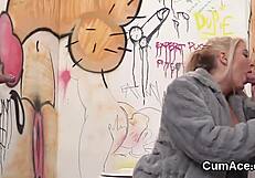 Hey, check out this kinky babe swallowing all the cum in a blowbang.