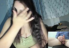 Naughty Wife with Big Tits Watches Random Guy Stroke Cock While Husband Rests Beside Her