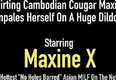 cambodian cougar maxine x enjoys a huge dildo session with deepthroat and squirting