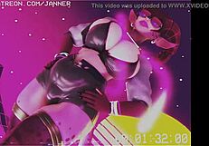 3d futanari struts to synthwave music with monster cartoon vibes