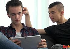 Skinny Twinks Worship Feet While Jerking Their Hard Dicks