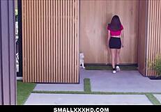 petite brunette amber summer gets fucked hard by her landlord until she orgasms, loving that big cock