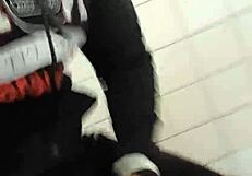 adrenaline rush in the gym bathroom with guys in sheer outfits