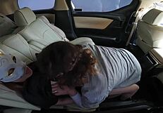 after volleyball practice, wife has car sex and gets huge cumshot on uniform