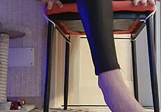 Dirty slut in black leggings fondles her fingers in the shower!