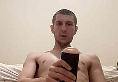 solo skinny guy using big cock toy for masturbation