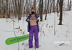 snowboarder girl feels hot and strips nude outdoors