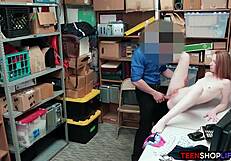 Petite Redhead Caught Stealing, Gets Blowjob From Mall Cop