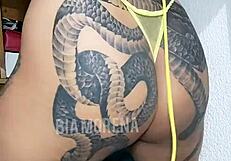 Tattooed Brazilian Hottie Shows Off Sensually