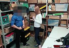 Petite Redhead Caught Stealing, Gets Blowjob From Mall Cop