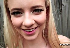 Blonde babe fucks hard on lawn in outdoor POV