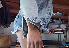 Big Booty Ebony Babe Harley Dean Strips Solo in Jeans for Playboy with Big Tits