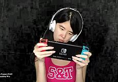 chinese gamer girl strips topless for fun in public