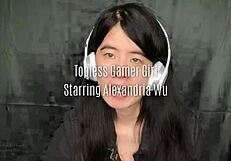 chinese gamer girl strips topless for fun in public