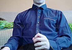 teen boy moans during cumshot on clothes for pleasure