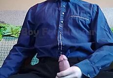 teen boy moans during cumshot on clothes for pleasure