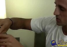 Straight stud and gay guy take turns blowing each other's monster cocks deepthroat style