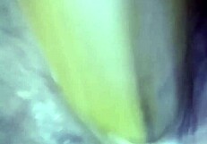 Asian milf fingers pussy with banana creampie