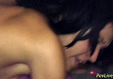 Ebony teen 18+ gives handjob and receives cum facial POV