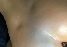 Oiled creamy pussy cums hard on huge black cock