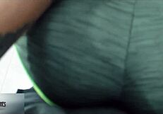 stepsister tries on exercise pants at home