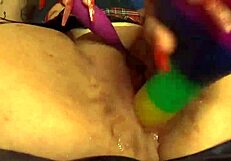 Redhead BBW Masturbates in Skirt and Fishnets as Personal Water Fountain