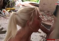 Slender Blonde Milf Enjoys Outdoor Anal Standing