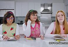 Heyy, book club turned into a wild foursome with nerdy girlfriends! 😜