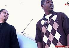 Black teen bent over for cum on ass