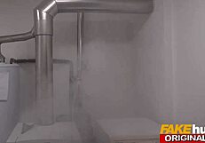 Fakehub handyman shocked, then gets sloppy blowjob from horny British ebony babe