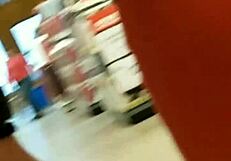 hot girl with nice ass in tight shorts arouses feelings in the market