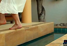 Natural blonde hotties boldly strip naked, ripping lingerie in intense striptease for Playboy.