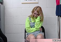 Petite blonde chick shoplifter busted and now she is in trouble with rough burglar action on her cute ass